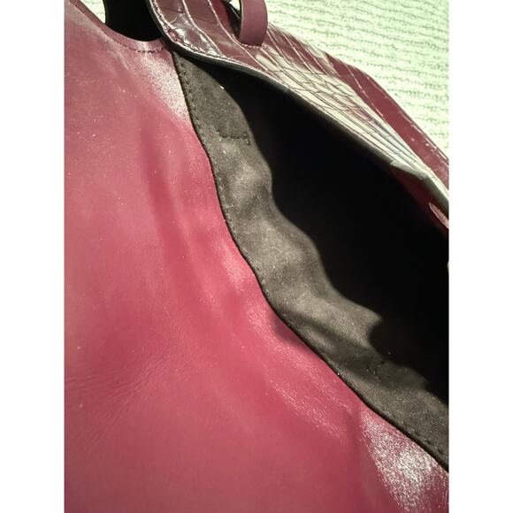 Michael Kors Hamilton Legacy Crocodile Embossed Leather Belted Satchel Burgundy - Picture 14 of 16